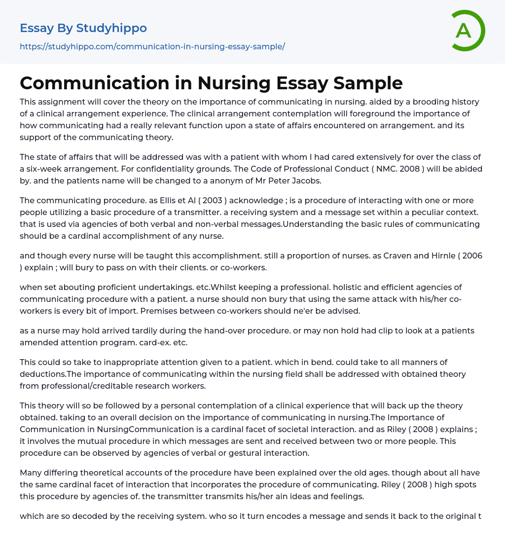 Communication in Nursing Essay Sample