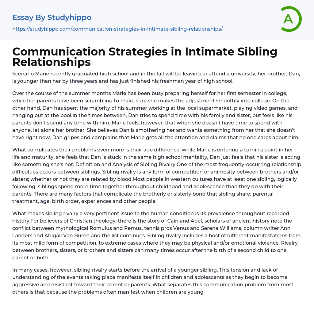 Communication Strategies in Intimate Sibling Relationships Essay Example