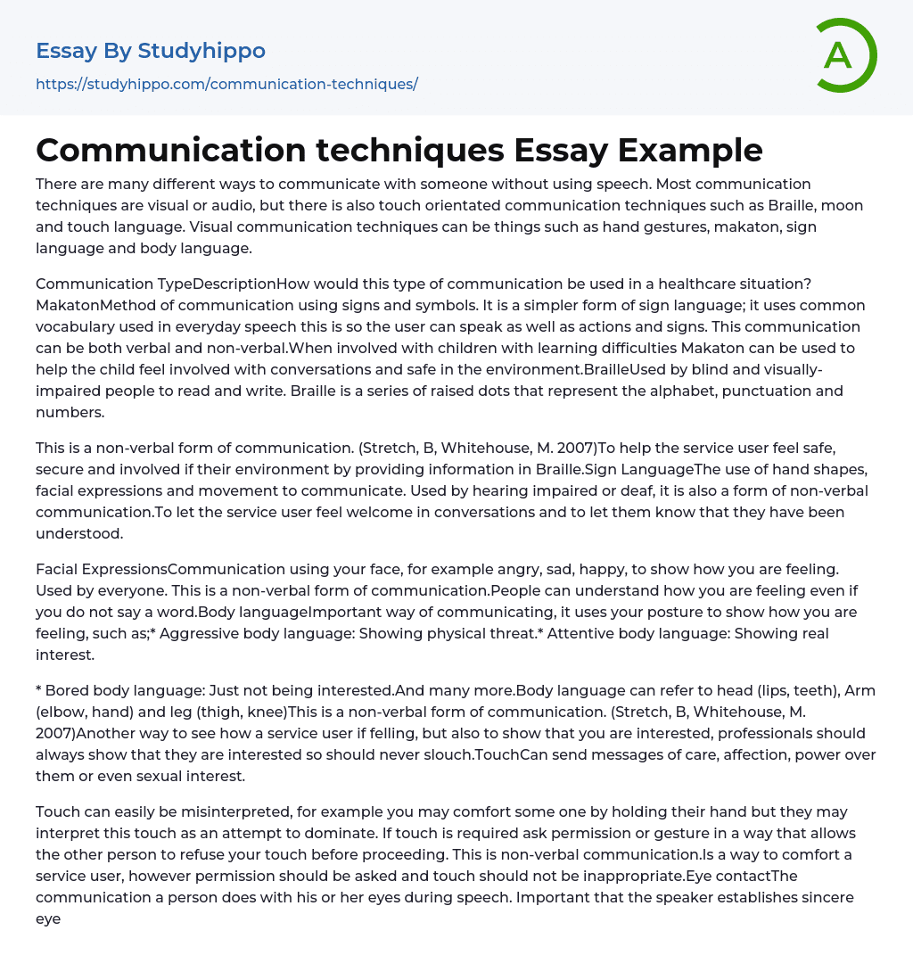 Communication techniques Essay Example