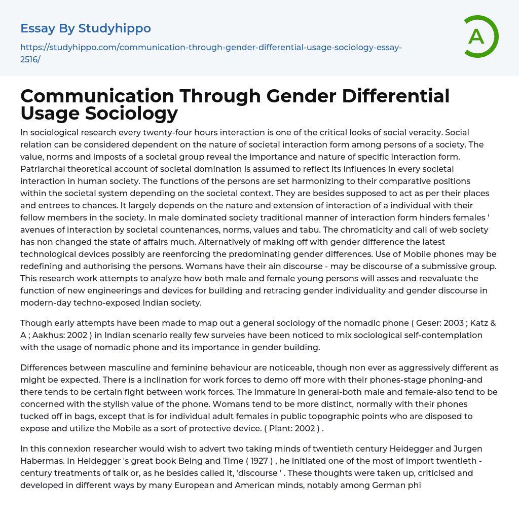 Communication Through Gender Differential Usage Sociology Essay Example
