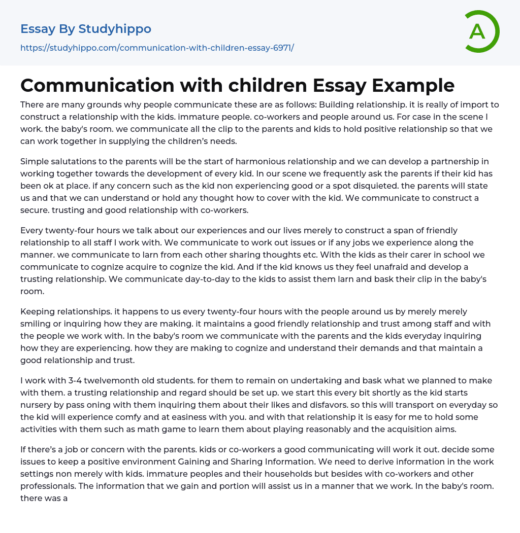 Communication with children Essay Example