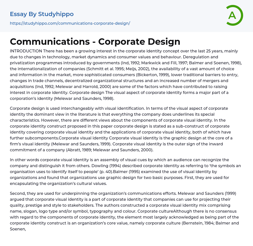Communications – Corporate Design Essay Example