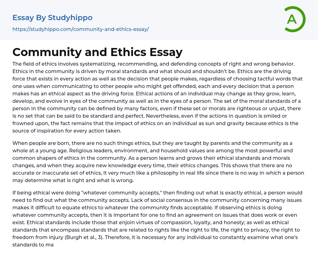 Community and Ethics Essay
