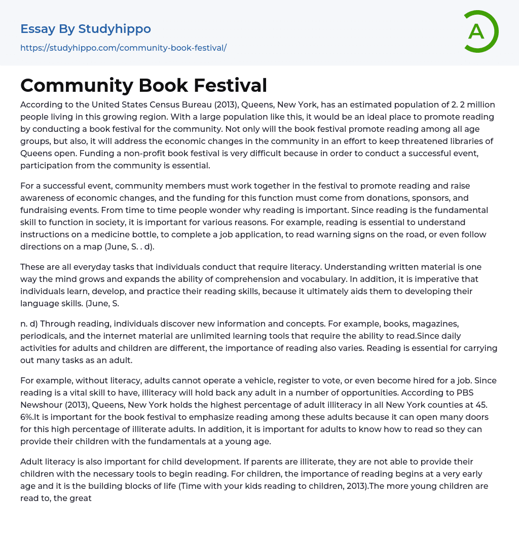 Community Book Festival Essay Example