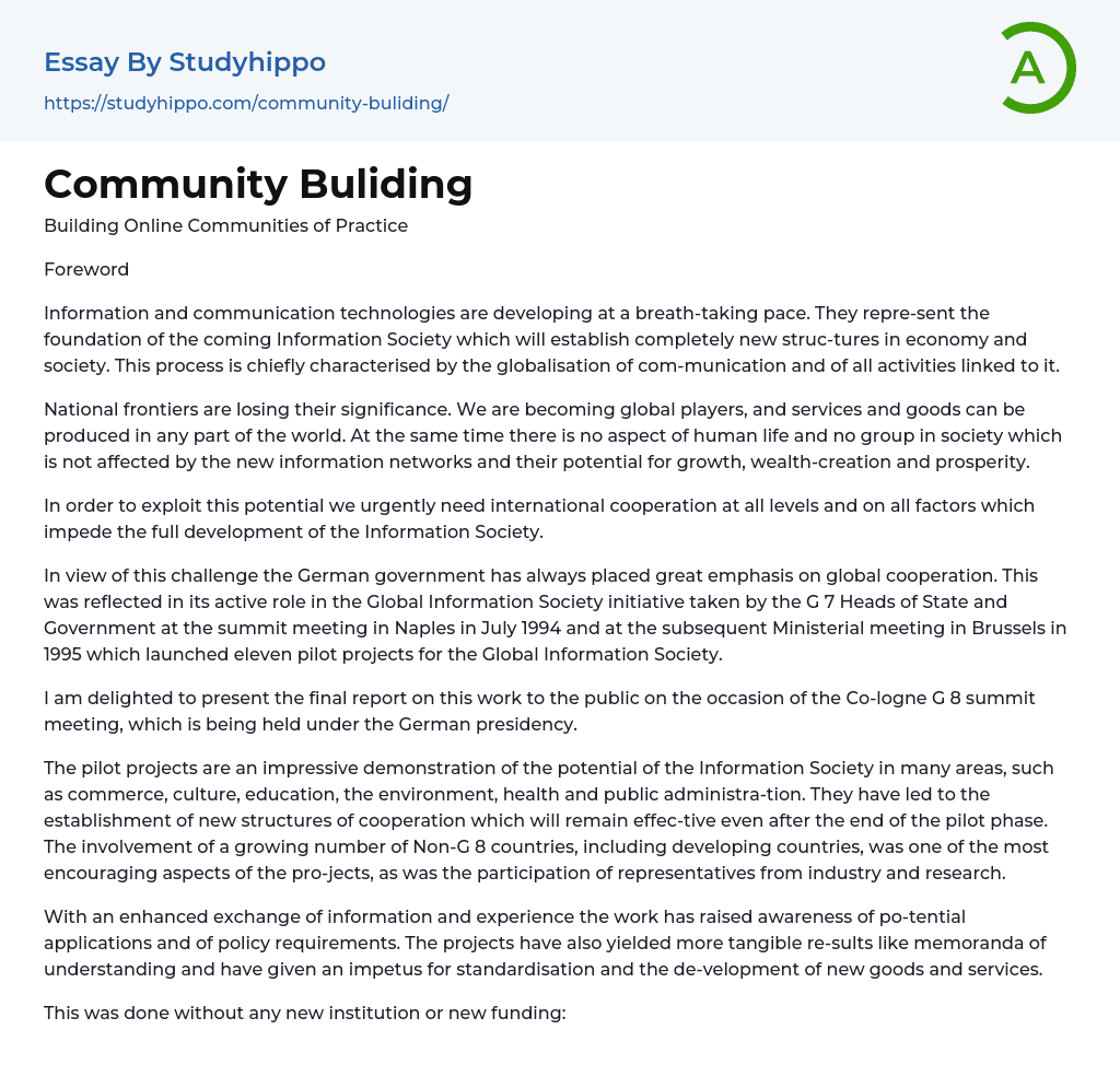Community Buliding Essay Example