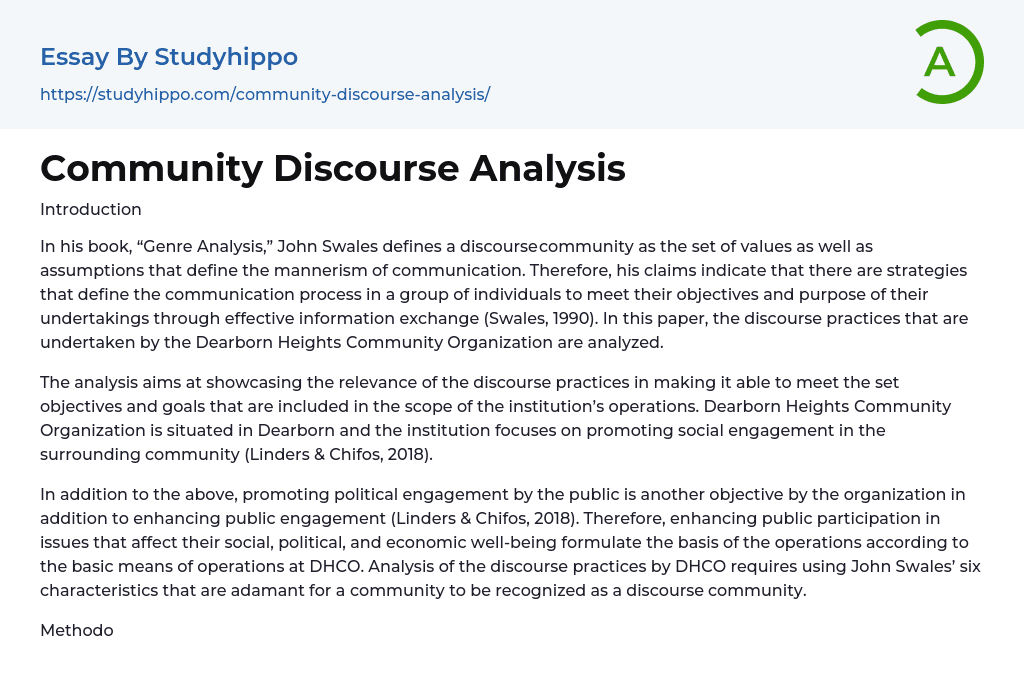 Community Discourse Analysis Essay Example
