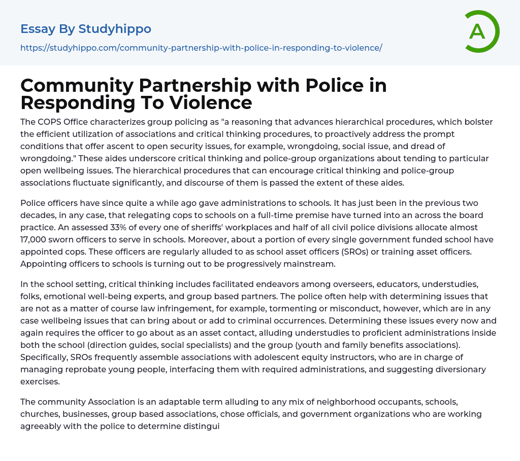 Community Partnership with Police in Responding To Violence Essay Example