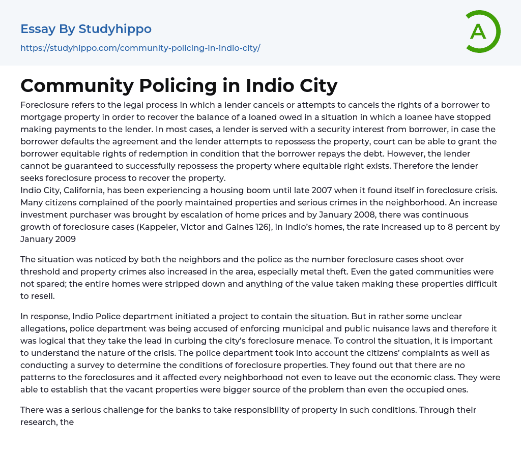 Community Policing in Indio City Essay Example