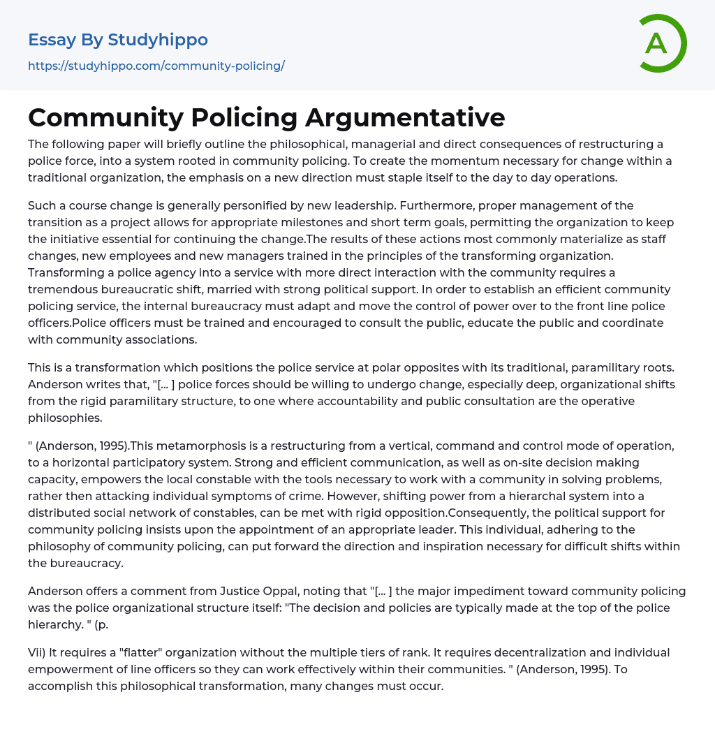 Community Policing Argumentative Essay Example