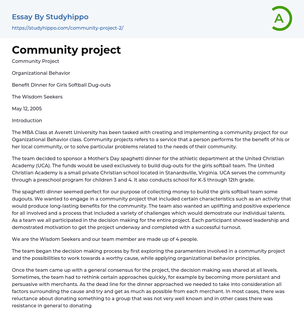 an essay on a community project