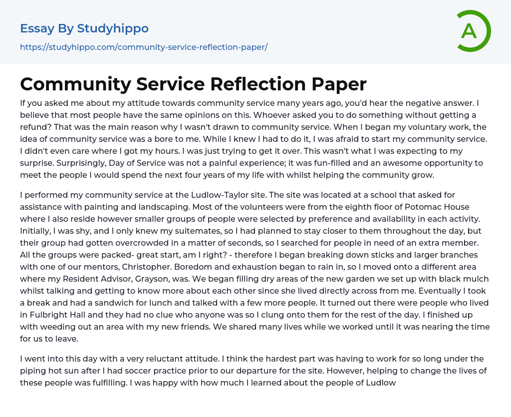 Community Service Reflection Paper Essay Example