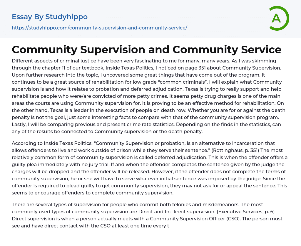 Community Supervision and Community Service Essay Example