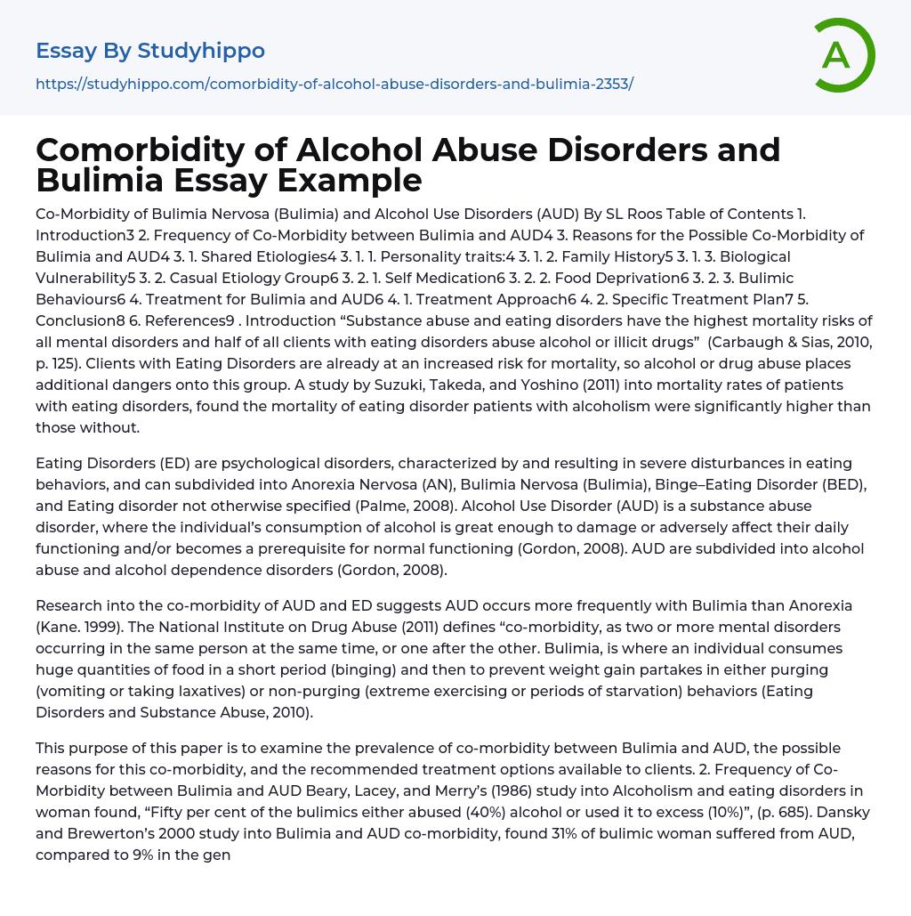 Comorbidity of Alcohol Abuse Disorders and Bulimia Essay Example