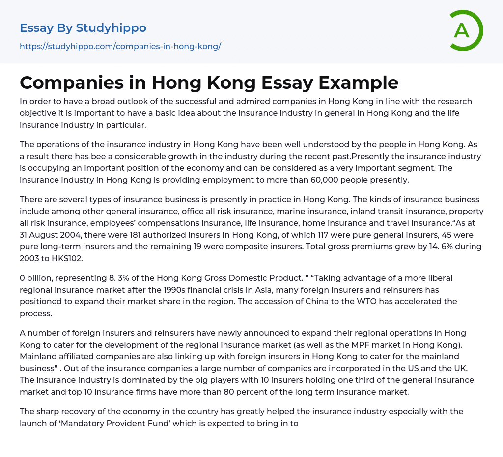 Companies in Hong Kong Essay Example