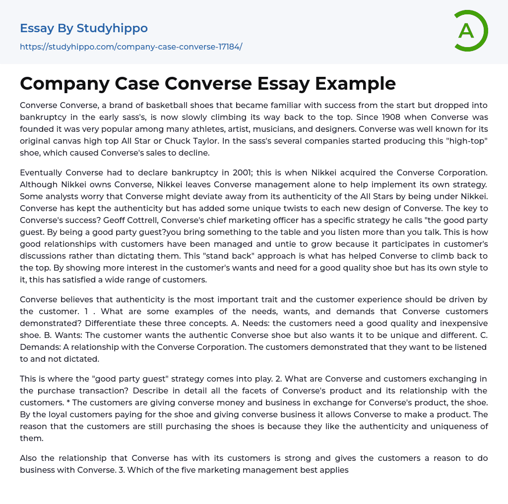 Company Case Converse Essay Example