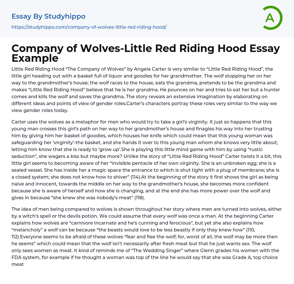 Company of Wolves-Little Red Riding Hood Essay Example