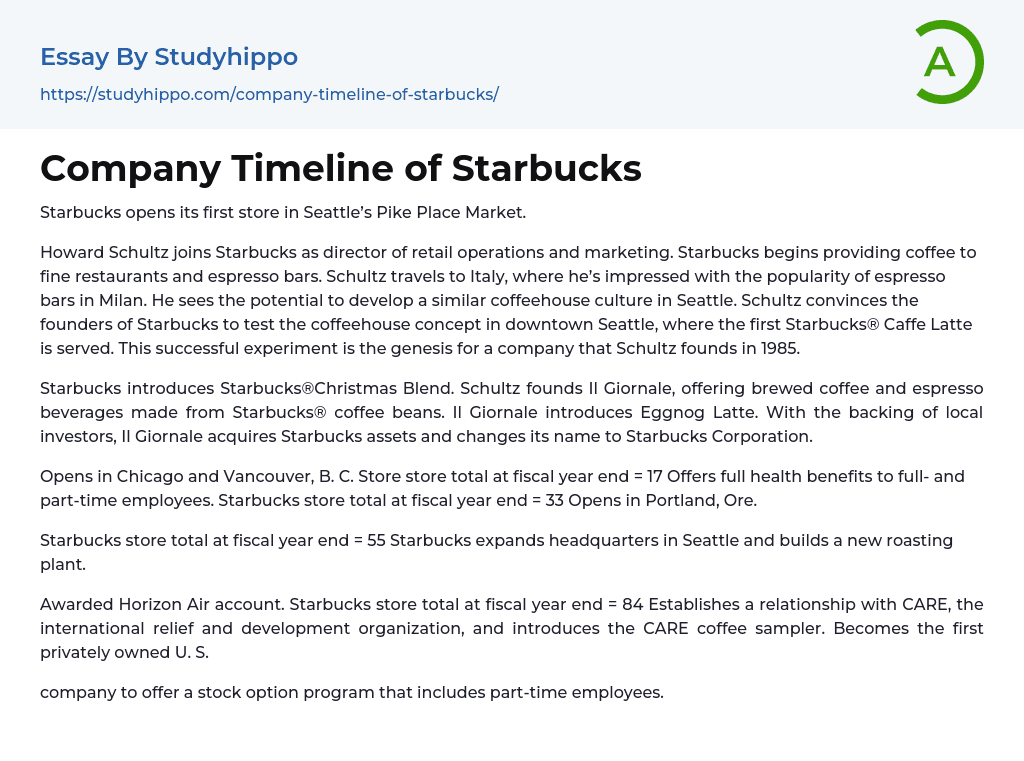 Company Timeline of Starbucks Essay Example