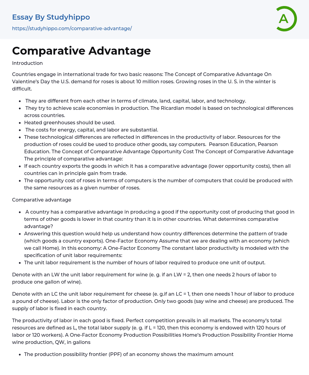Comparative Advantage Essay Example