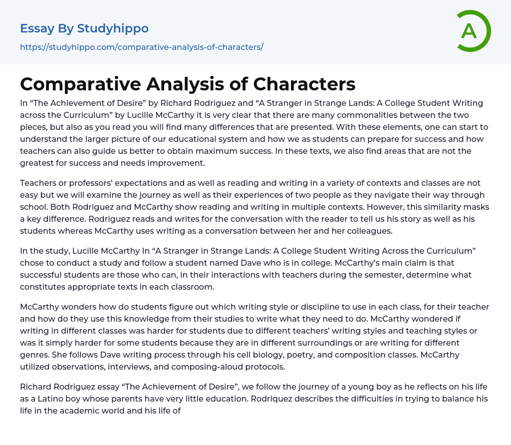 Comparative Analysis of Characters Essay Example