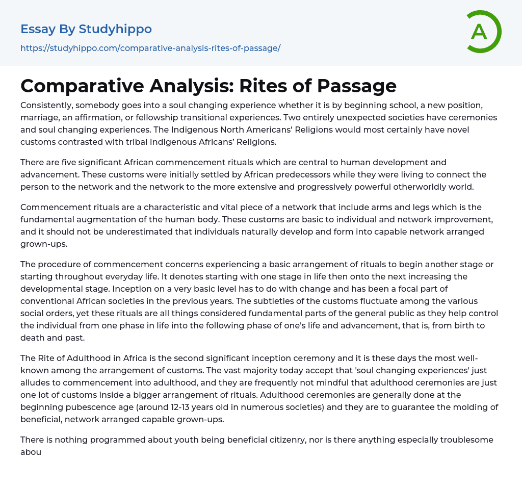 Comparative Analysis: Rites of Passage Essay Example