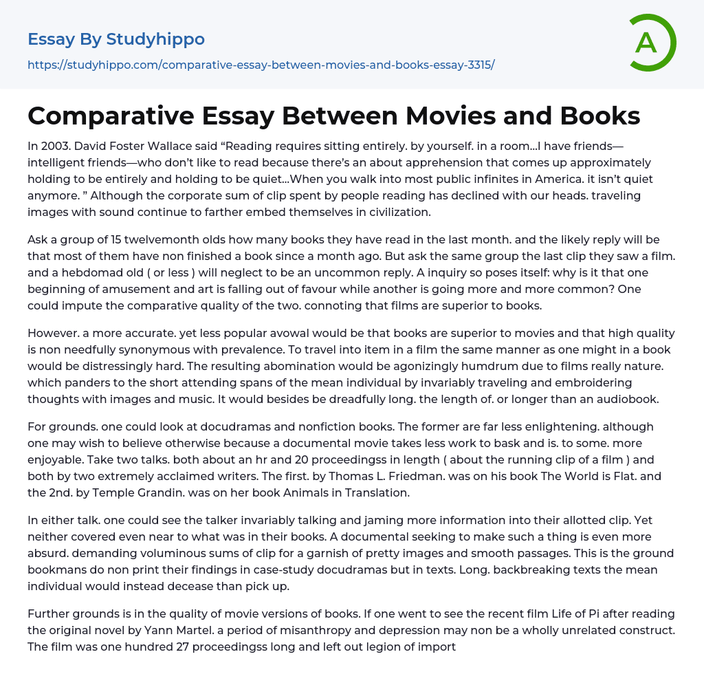 Comparative Essay Between Movies and Books