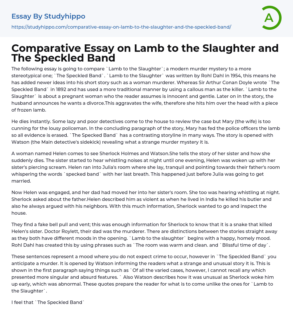 Comparative Essay on Lamb to the Slaughter and The Speckled Band