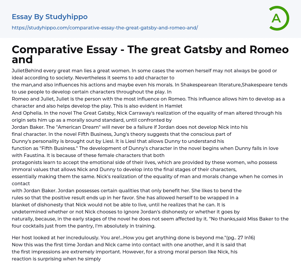 Comparative Essay – The great Gatsby and Romeo and