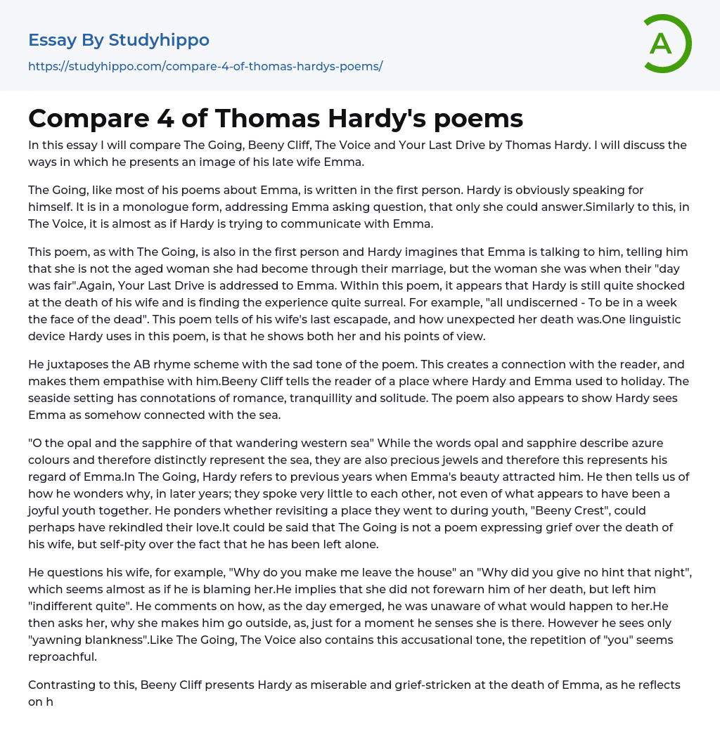 Compare 4 of Thomas Hardy’s poems Essay Example