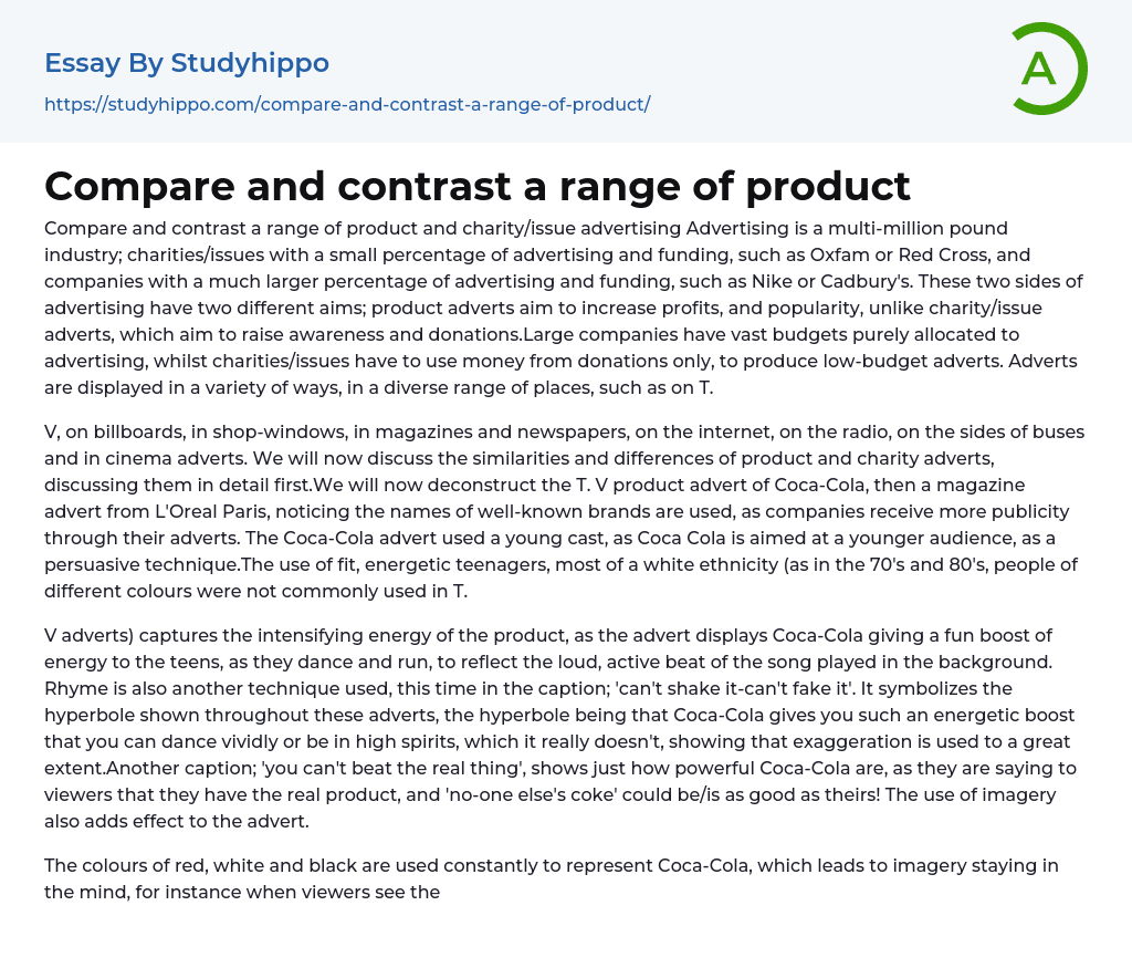 Compare and contrast a range of product Essay Example