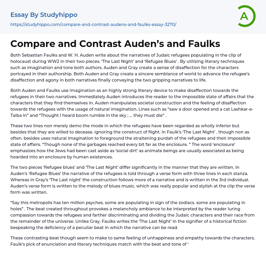 Compare and Contrast Auden’s and Faulks Essay Example