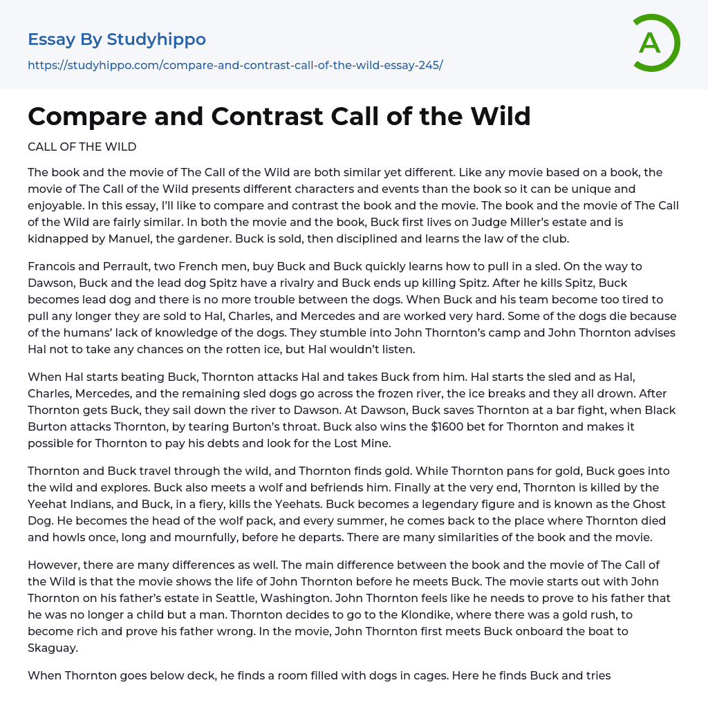 Compare and Contrast Call of the Wild Essay Example