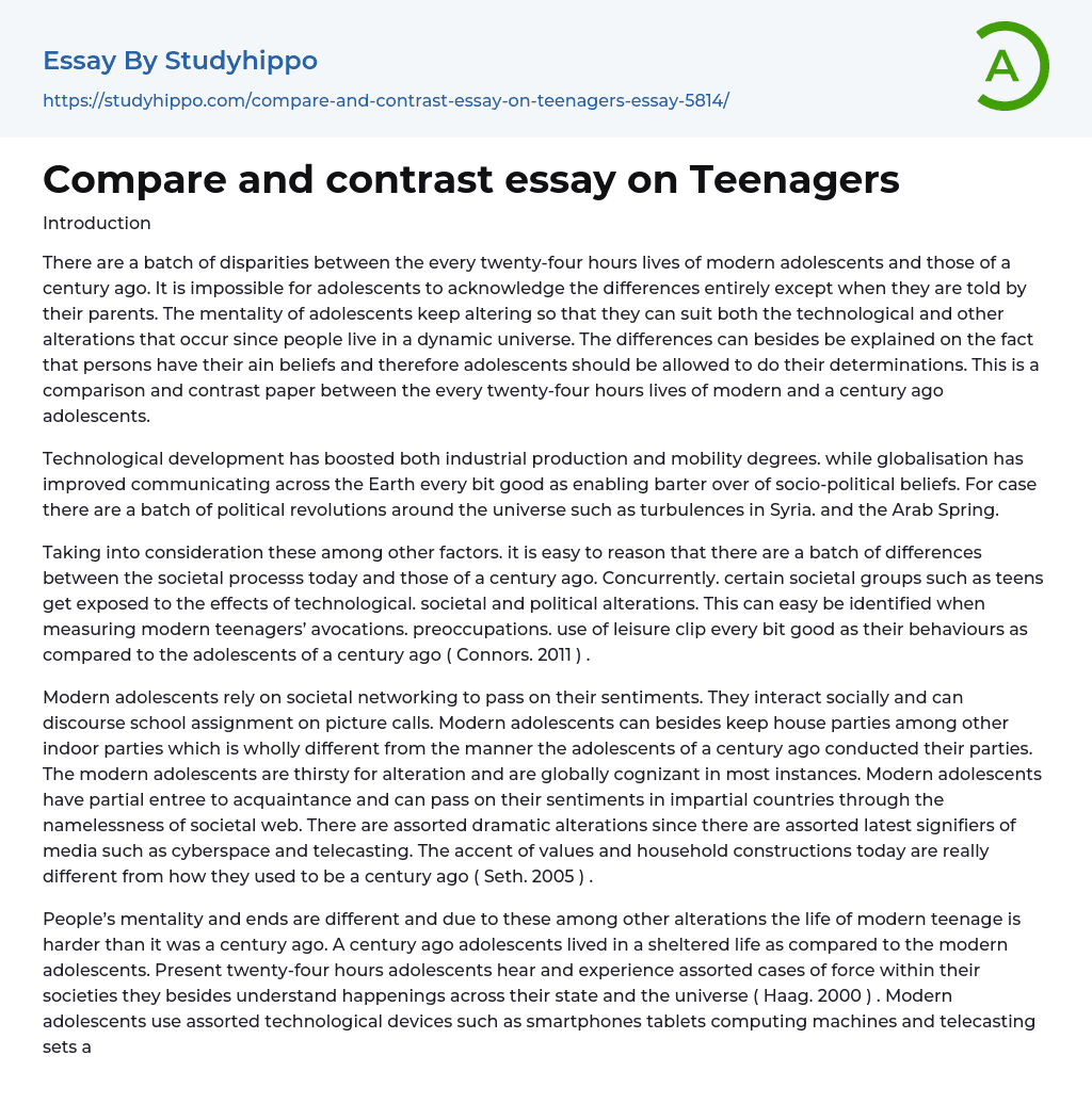 Compare and contrast essay on Teenagers