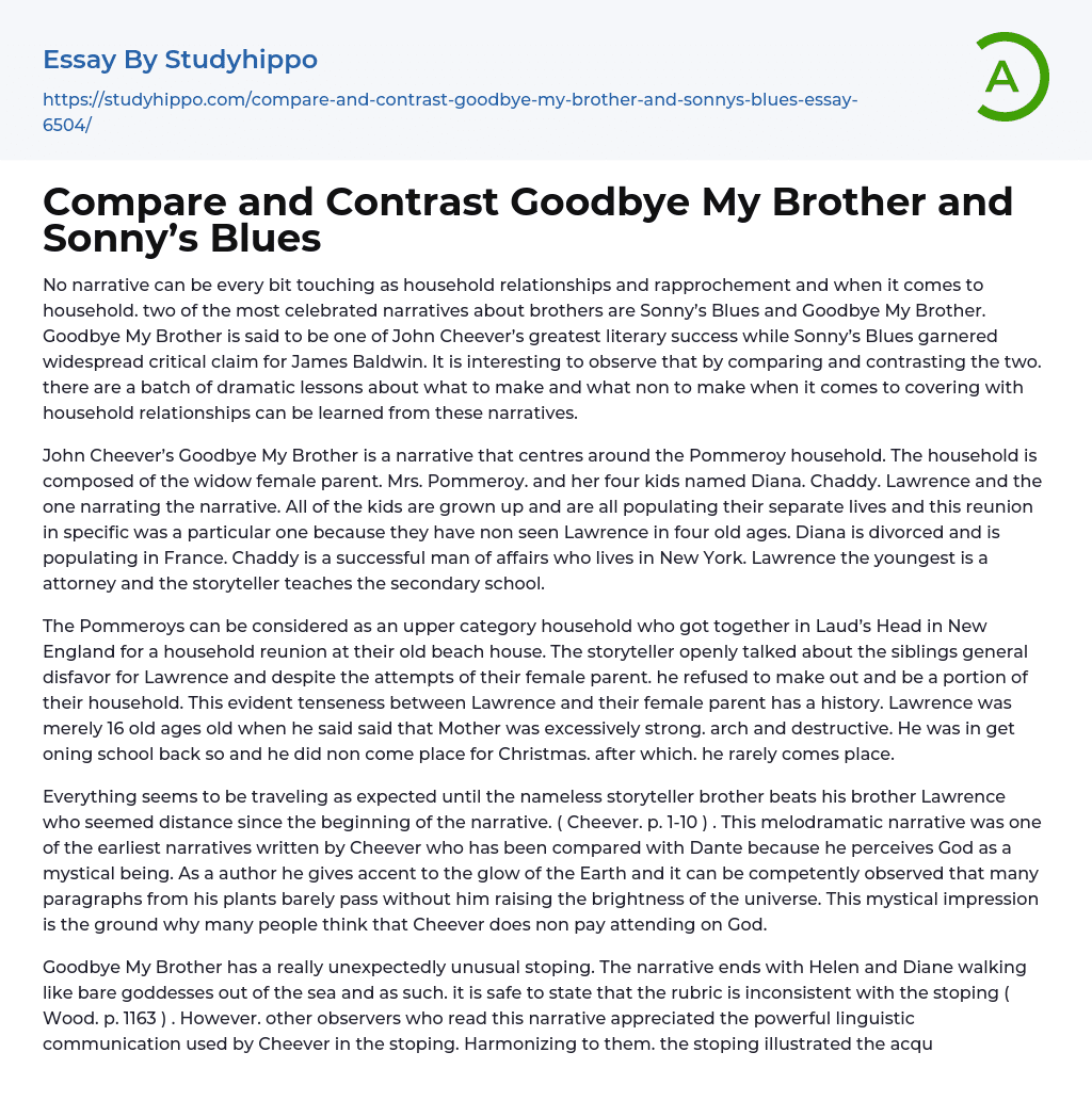 Compare and Contrast Goodbye My Brother and Sonny’s Blues