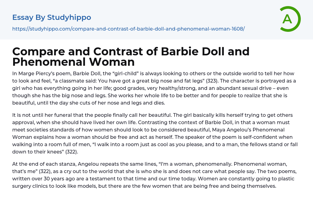 Compare and Contrast of Barbie Doll and Phenomenal Woman Essay Example