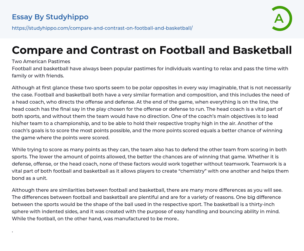 Compare and Contrast on Football and Basketball Essay Example