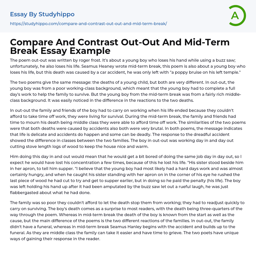 Compare And Contrast Out-Out And Mid-Term Break Essay Example