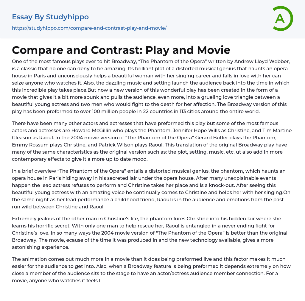 Compare and Contrast: Play and Movie Essay Example