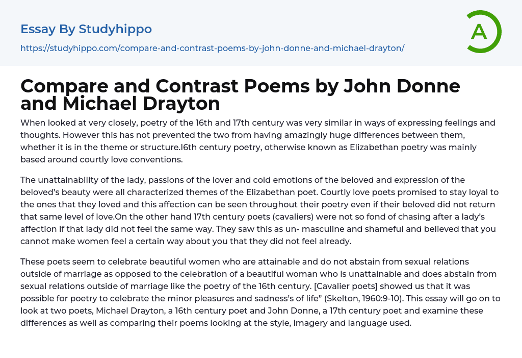 Compare and Contrast Poems by John Donne and Michael Drayton Essay Example