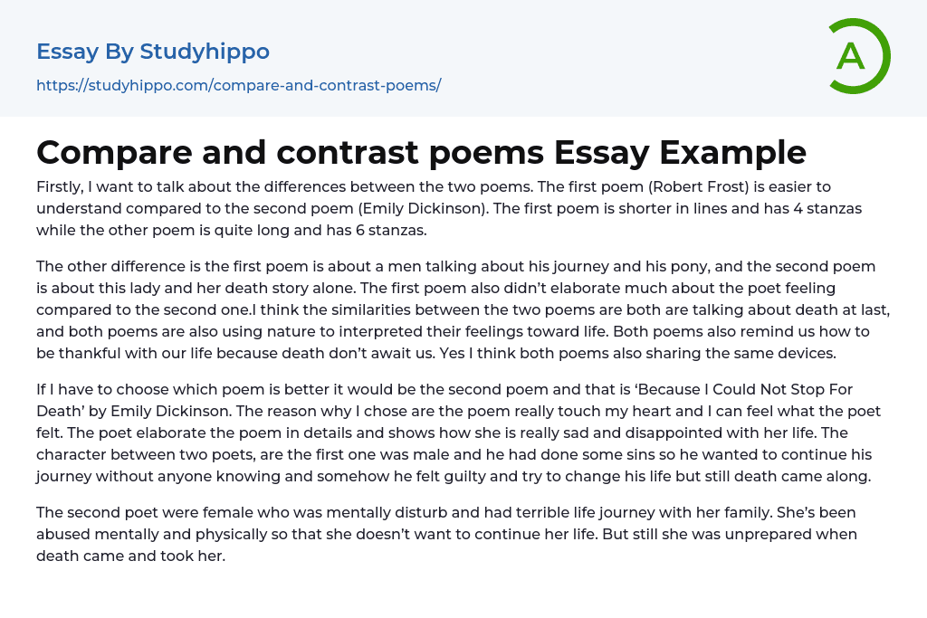 Compare and contrast poems Essay Example