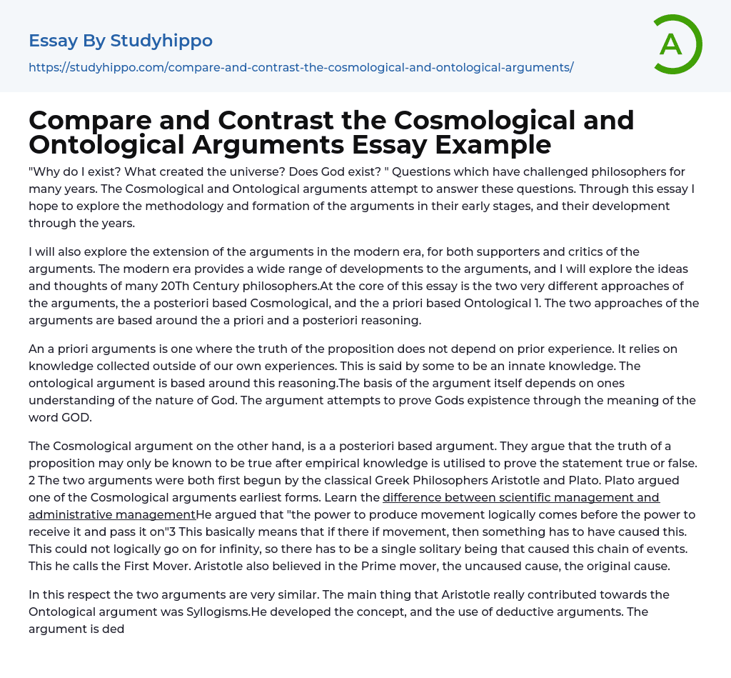 cosmological argument essay plan