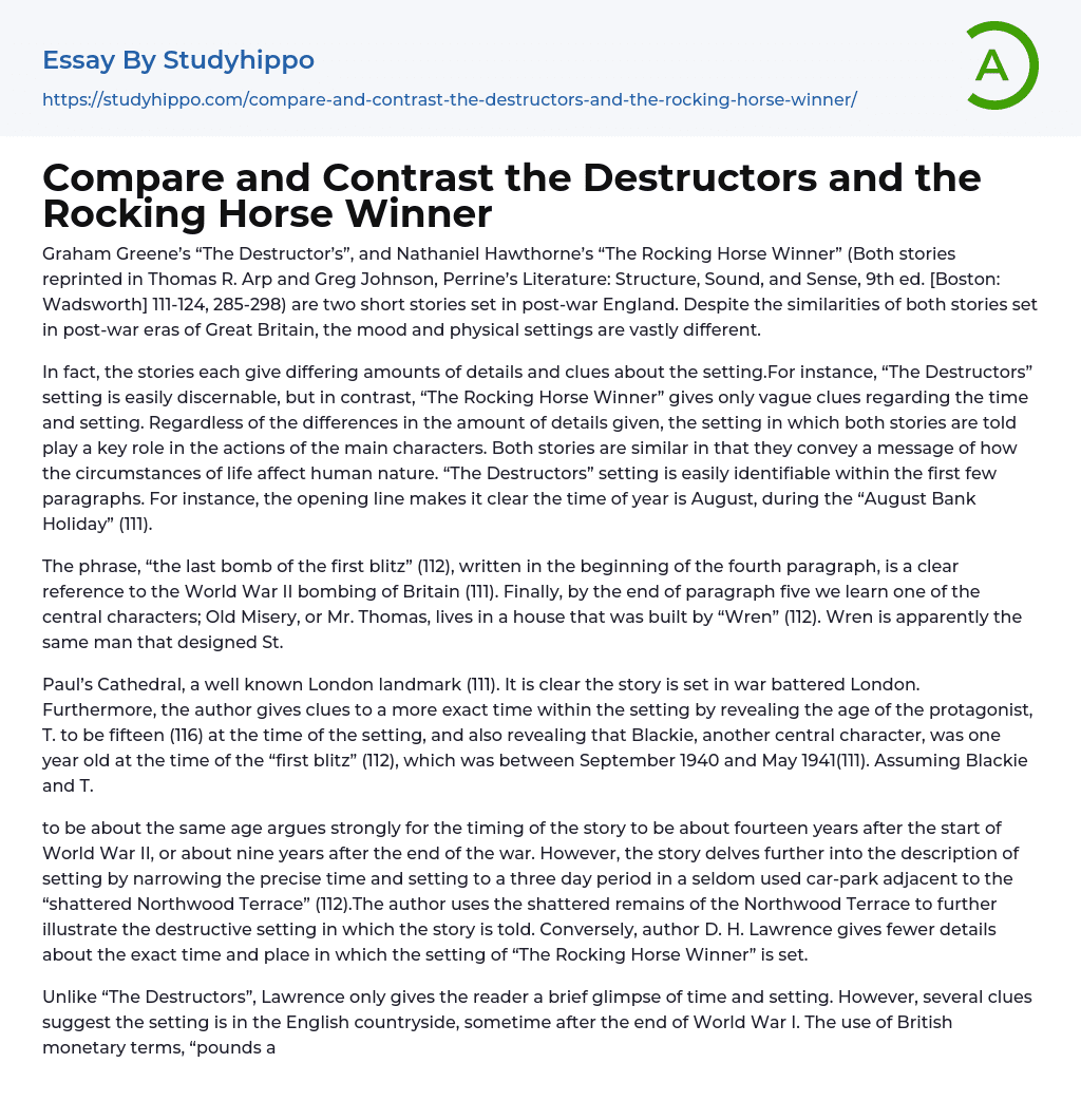Compare and Contrast the Destructors and the Rocking Horse Winner Essay Example