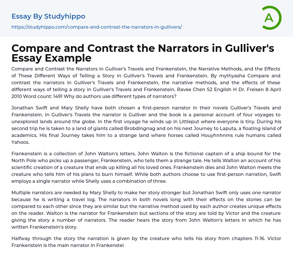 Compare and Contrast the Narrators in Gulliver’s Essay Example