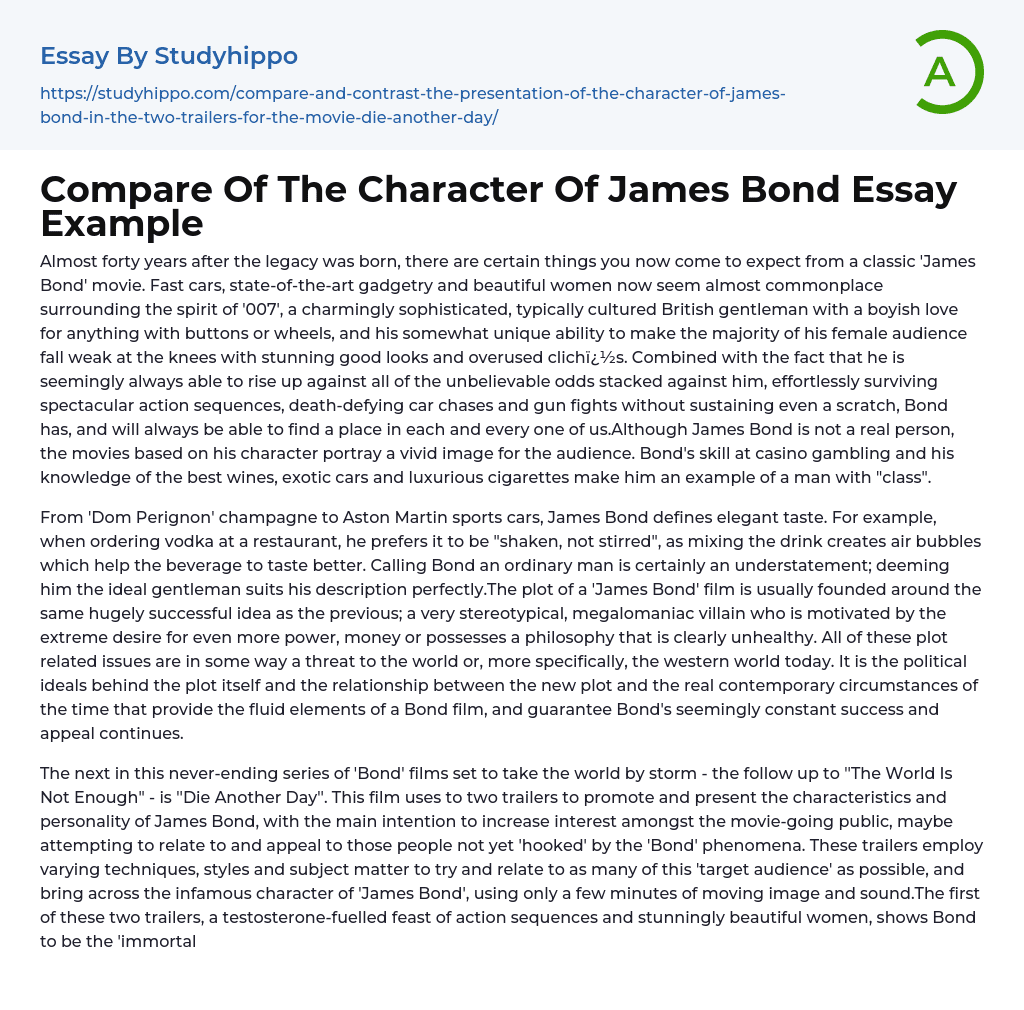 Compare Of The Character Of James Bond Essay Example