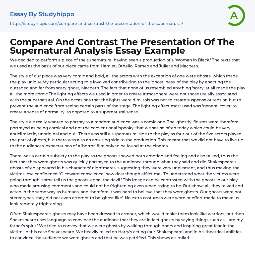 Compare And Contrast The Presentation Of The Supernatural Analysis Essay Example
