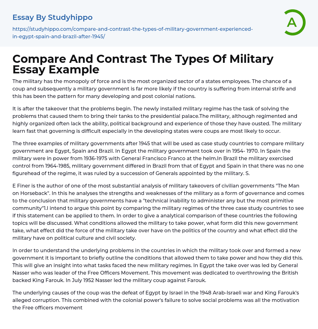 Compare And Contrast The Types Of Military Essay Example