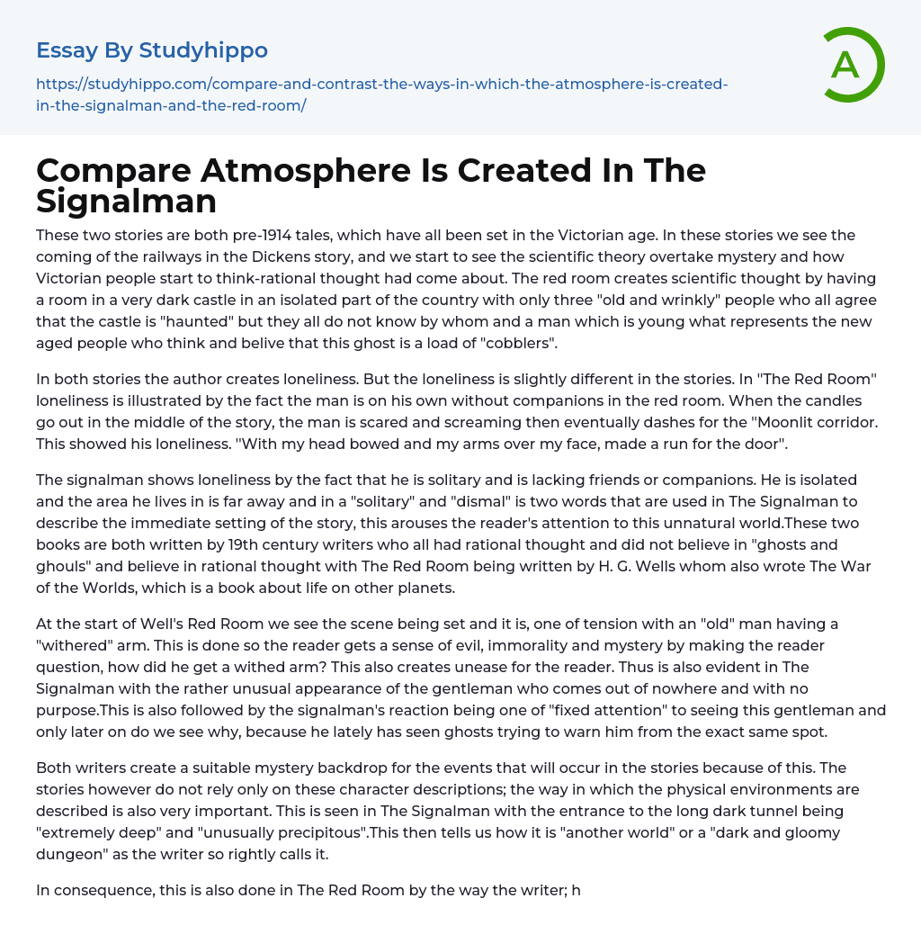Compare Atmosphere Is Created In The Signalman Essay Example