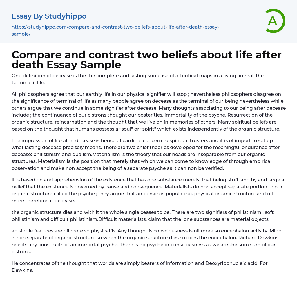 Compare and contrast two beliefs about life after death Essay Sample