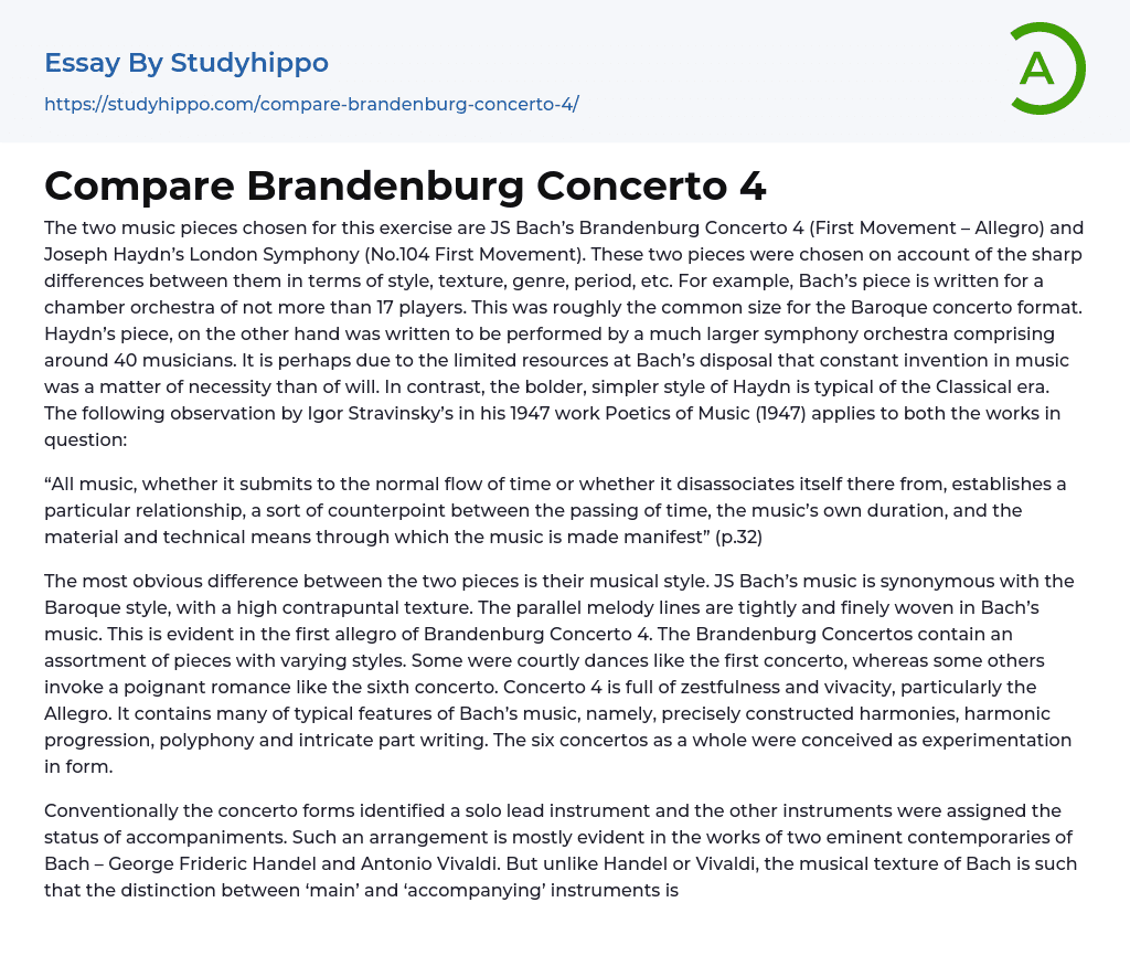 Compare Brandenburg Concerto 4 Essay Example