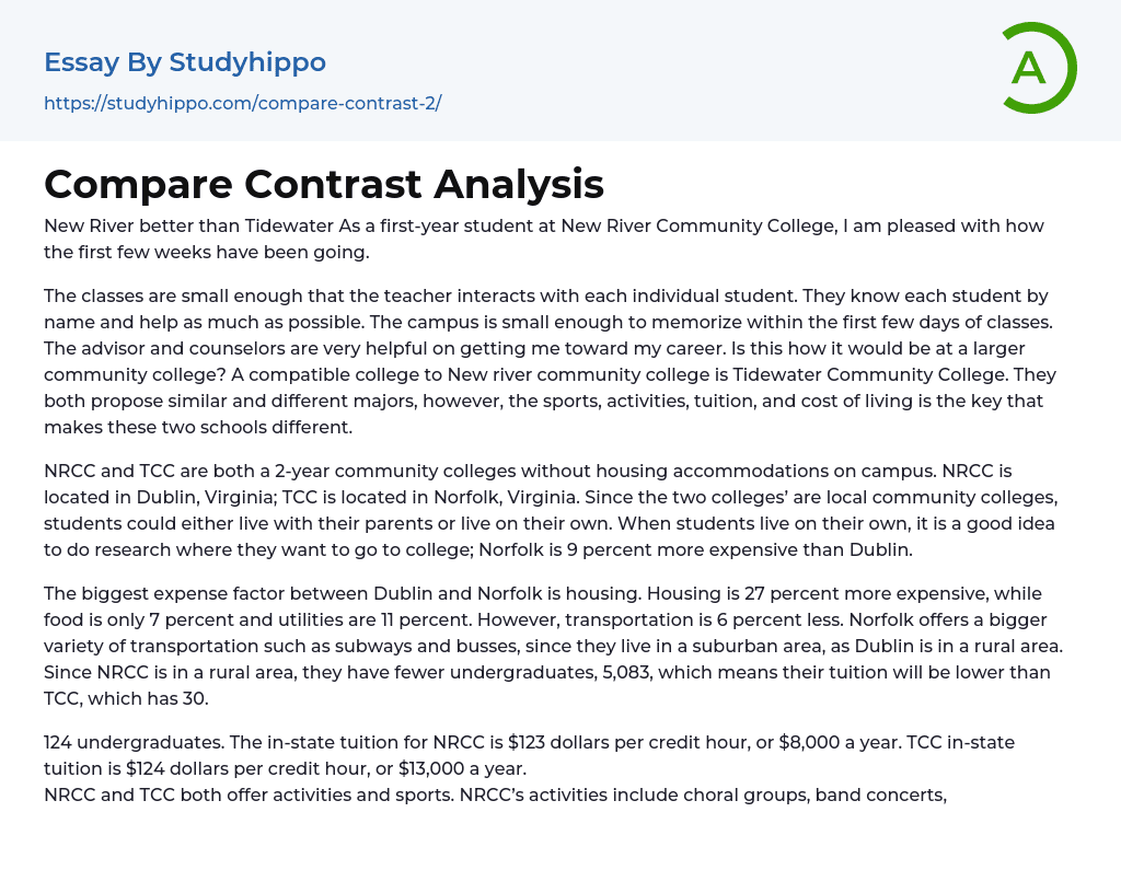 Compare Contrast Analysis Essay Example