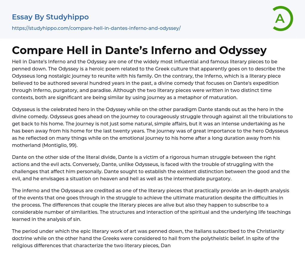 Compare Hell in Dante’s Inferno and Odyssey Essay Example